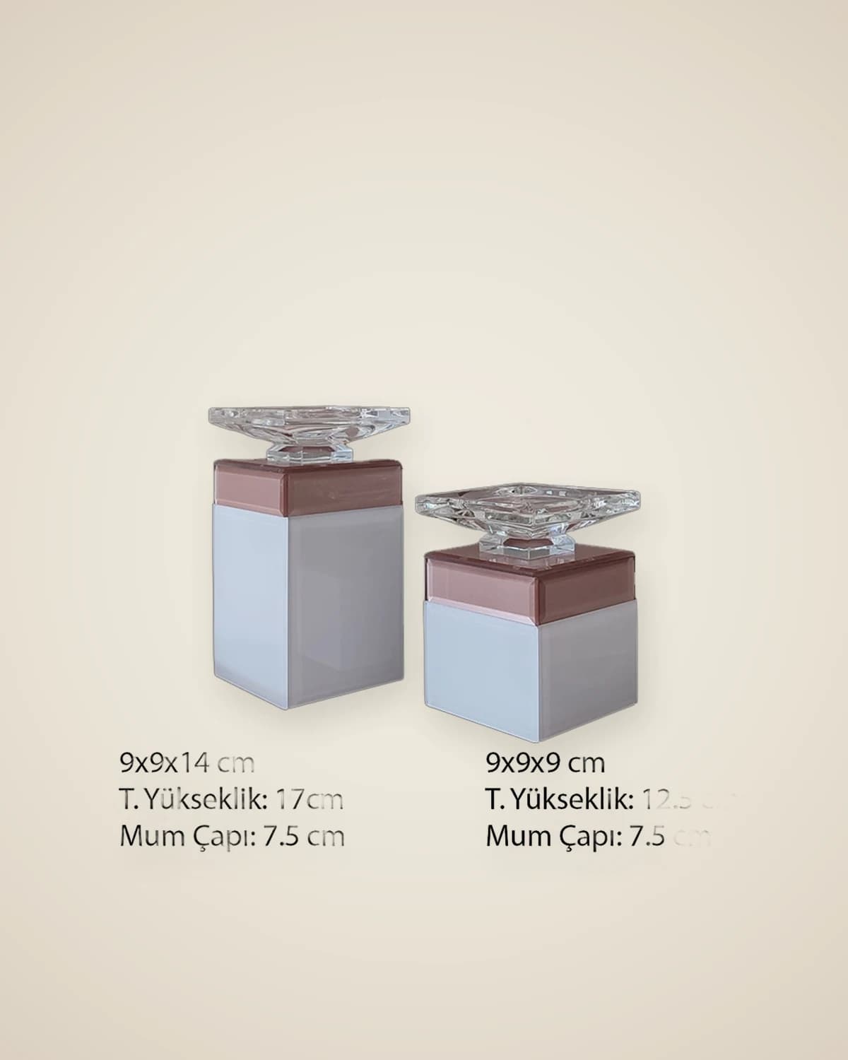 Alara Pulver- und Weißfarbe, moderner dekorativer Kerzenhalter aus Glas – große Größe (9 x 9 x 17 cm) — TUTA — 4