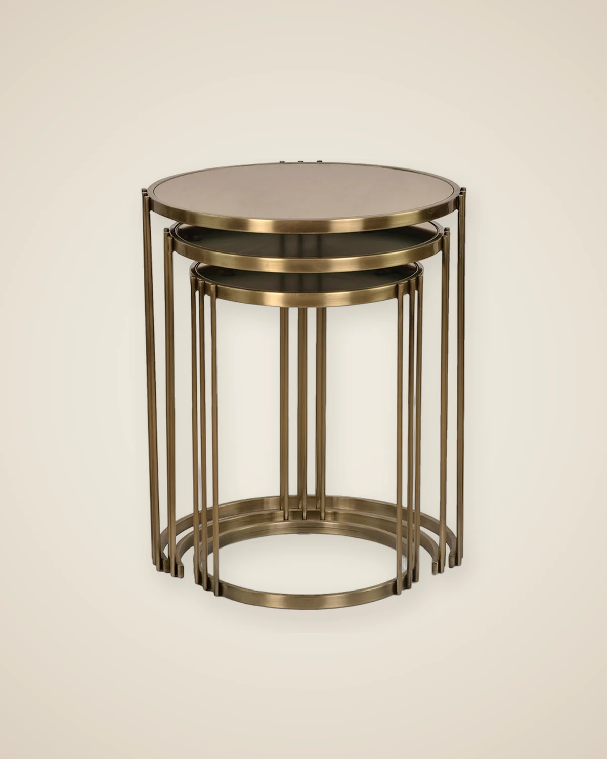 Antikes Couchtisch-Set aus vergoldetem Metall mit Spiegelglas — TUTA — 2