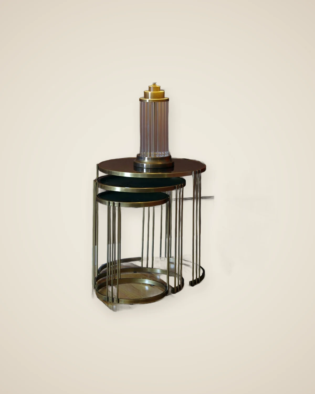 Antikes Couchtisch-Set aus vergoldetem Metall mit Spiegelglas — TUTA — 4