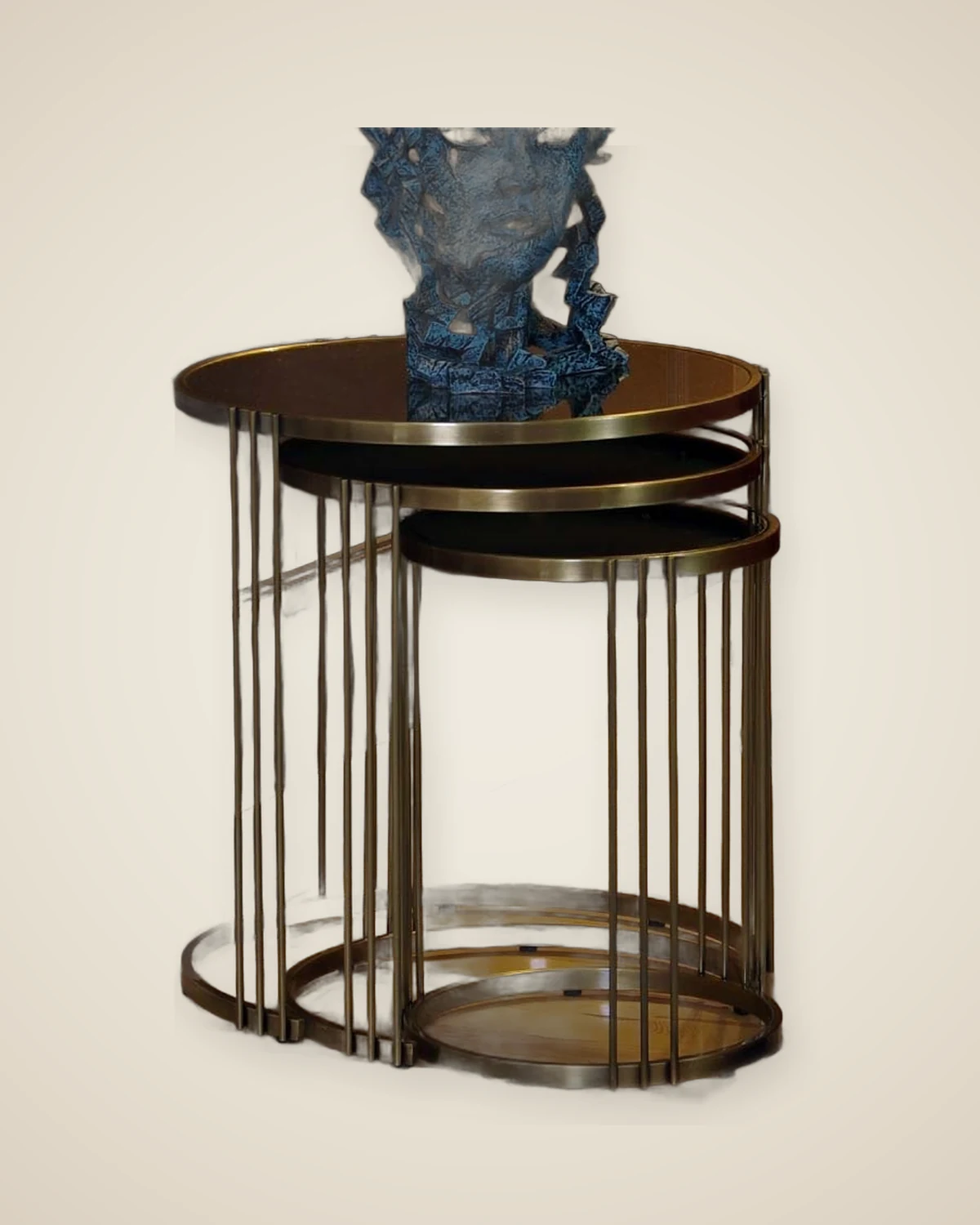 Antikes Couchtisch-Set aus vergoldetem Metall mit Spiegelglas — TUTA — 5