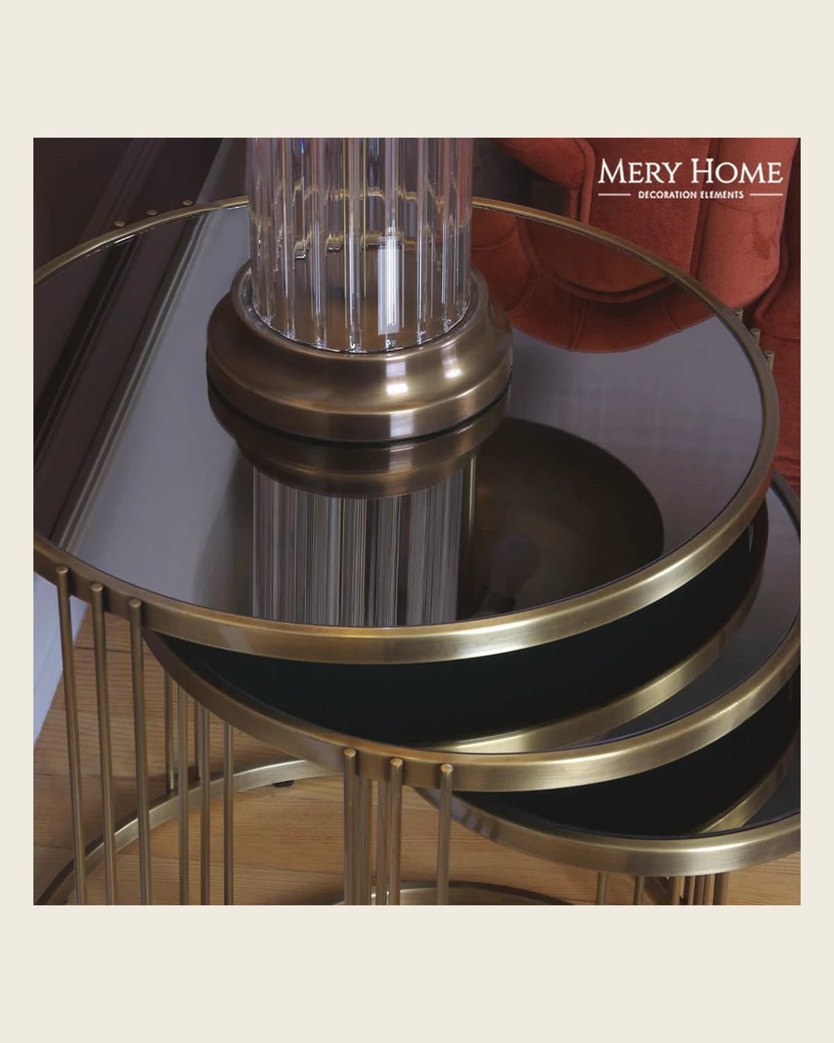 Antikes Couchtisch-Set aus vergoldetem Metall mit Spiegelglas — TUTA — 6