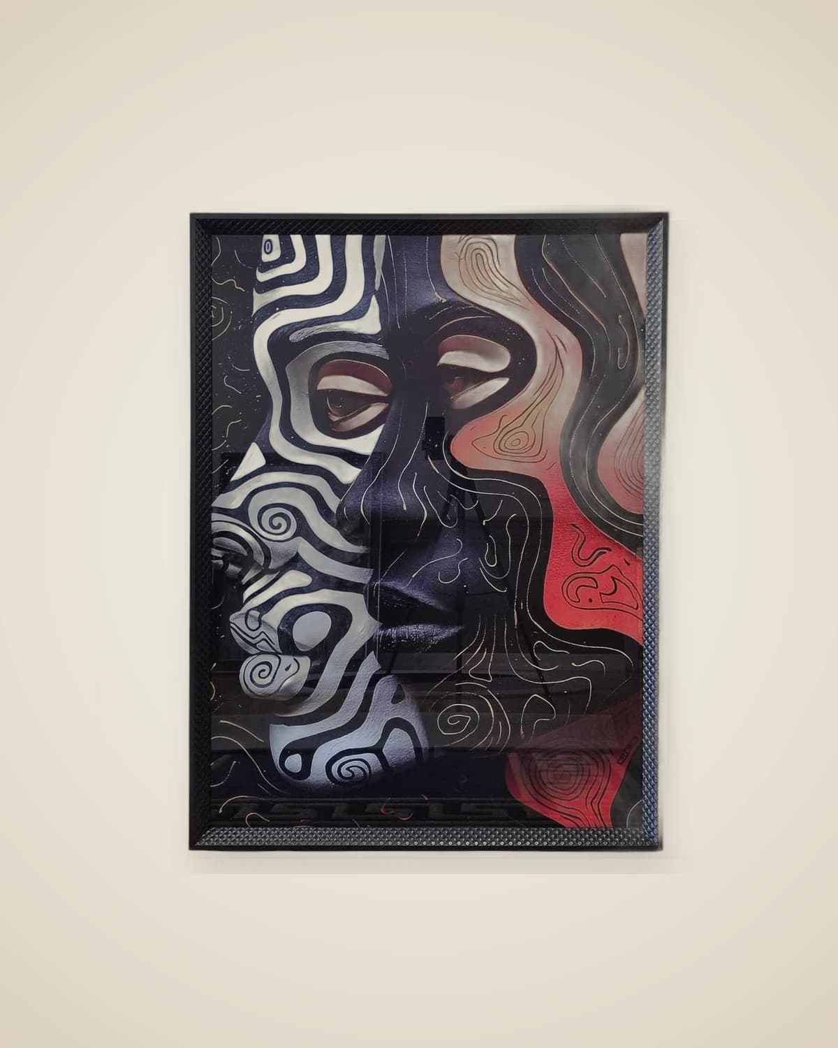 Aris Glasdruck, Frauenmotiv, luxuriöses, schwarz gerahmtes Wandgemälde, 90 x 120 cm — TUTA — 2