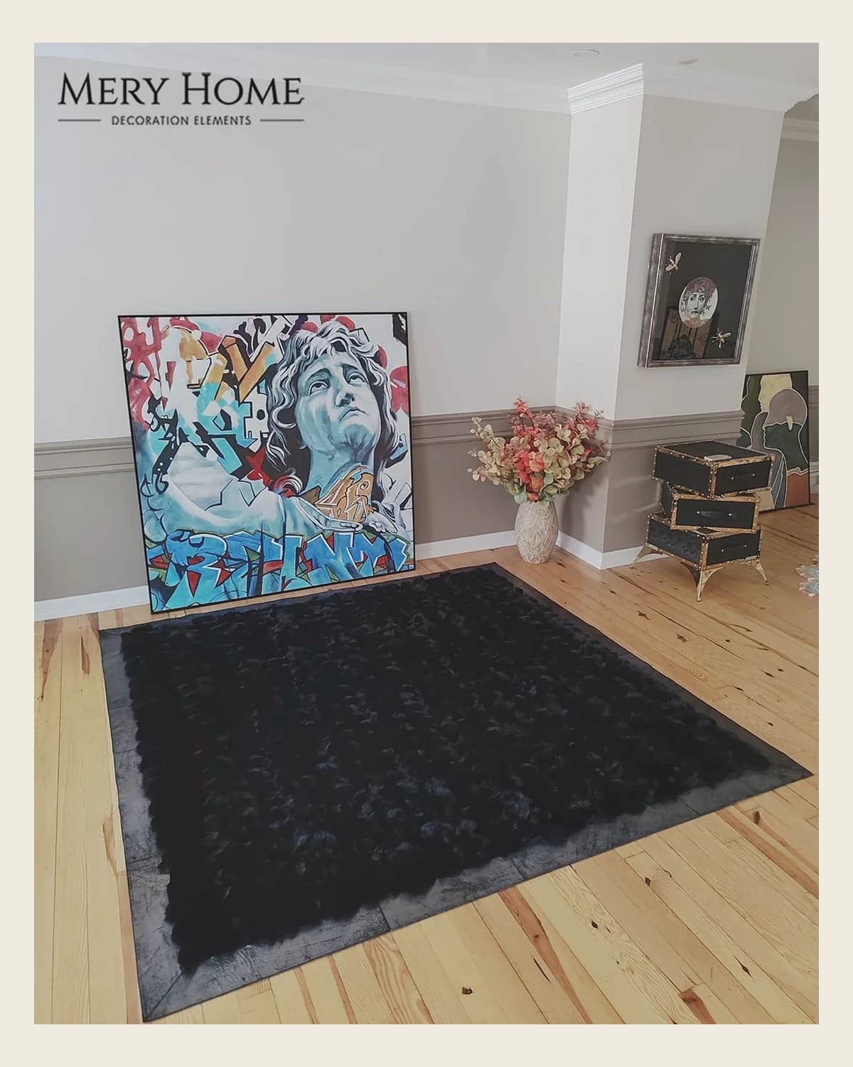 Beykoz Original Teppich aus schwarzem Pelzleder — TUTA — 2