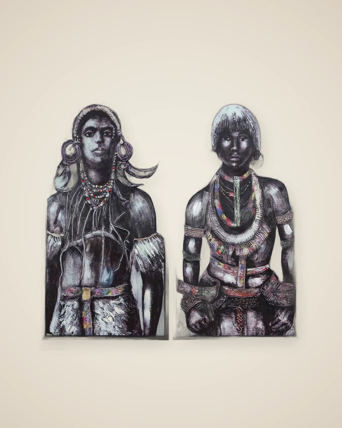 Dekoratives Wandgemälde-Set mit Cherokee-Frau, Mann, Indianermotiv — TUTA — 2