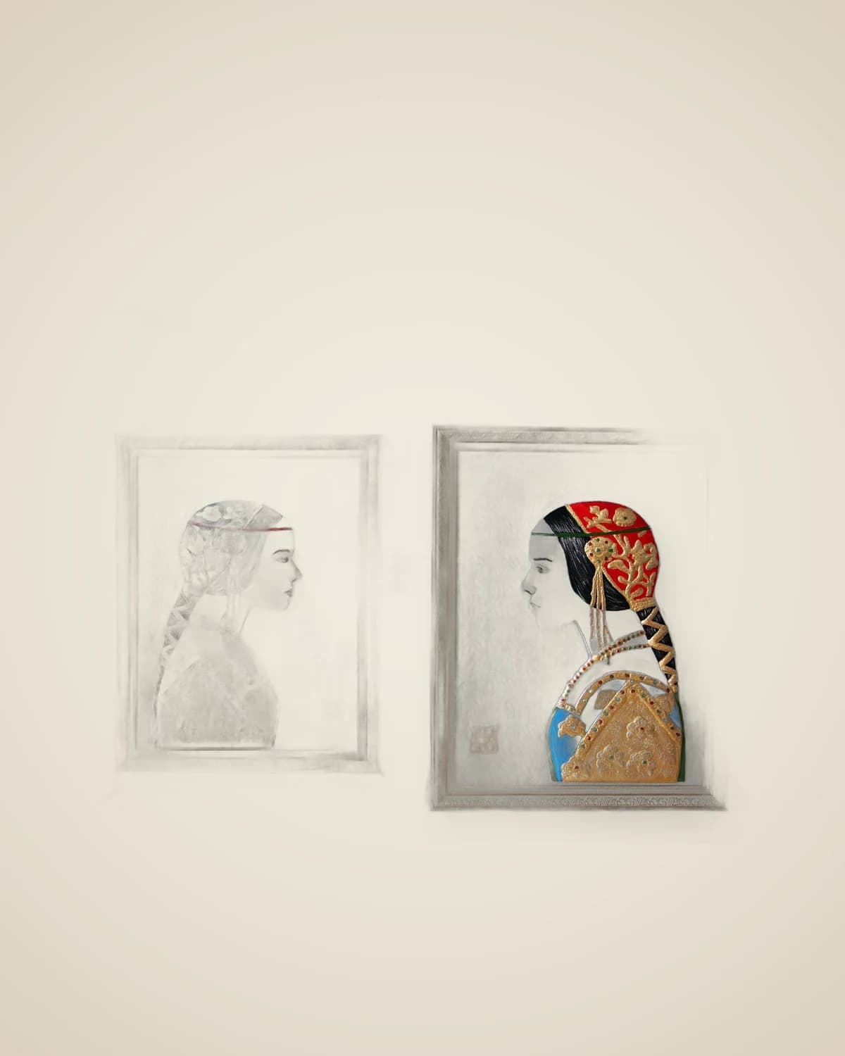 Dekoratives modernes Gemäldeset Frau mit blauer und roter Schrift — TUTA — 3