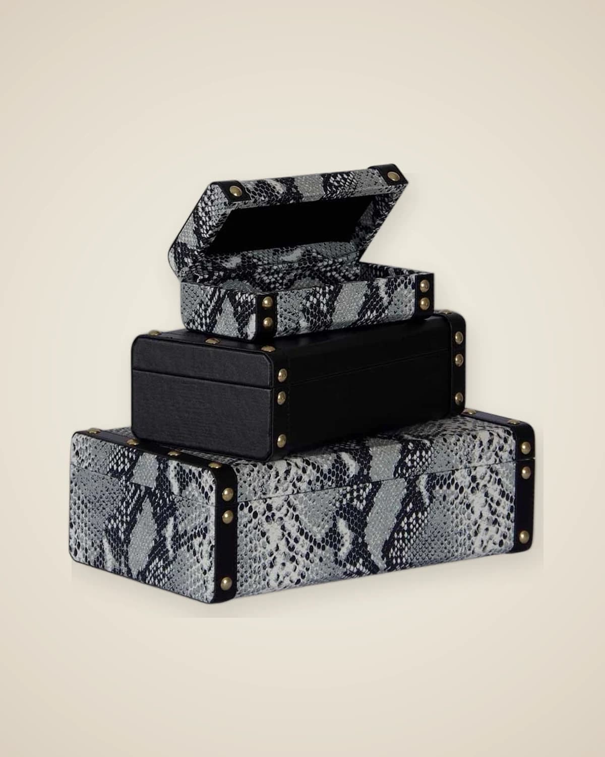 Drago Box Серая тройная шкатулка для драгоценностей со змеиным узором — TUTA — 2