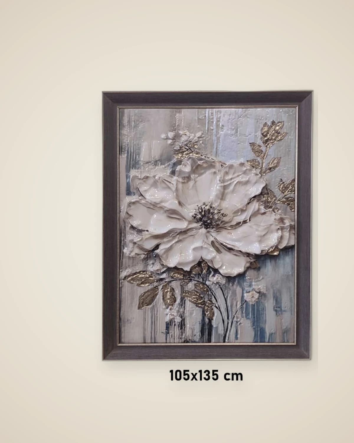 Elegantes Bloom-geprägtes, dekoratives Blumengemälde, grau, gerahmt, 103 x 133 cm — TUTA — 4