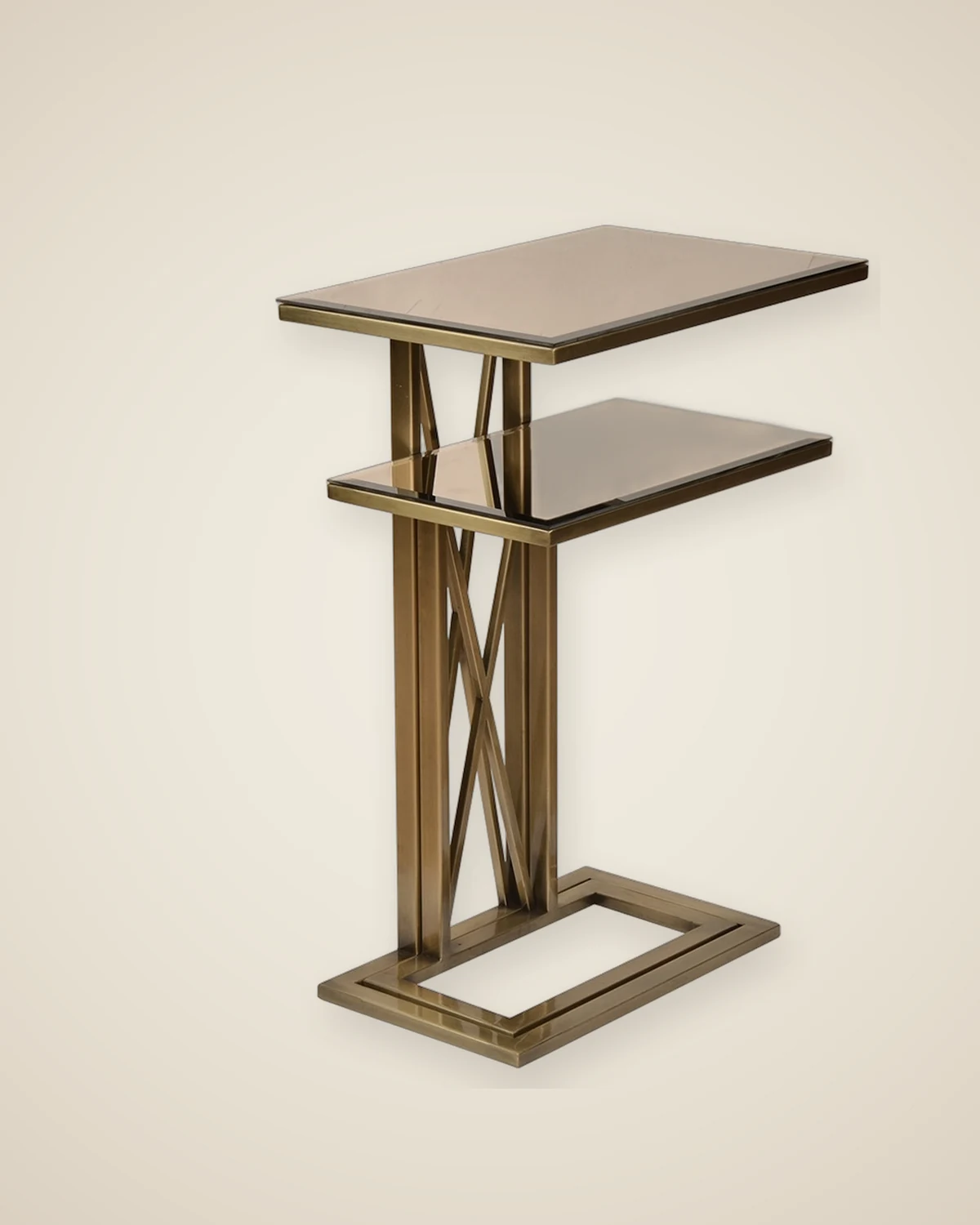 Level Beistelltisch-Set aus gealtertem goldfarbenem Metall in geräucherter Farbe mit Spiegel — TUTA — 2