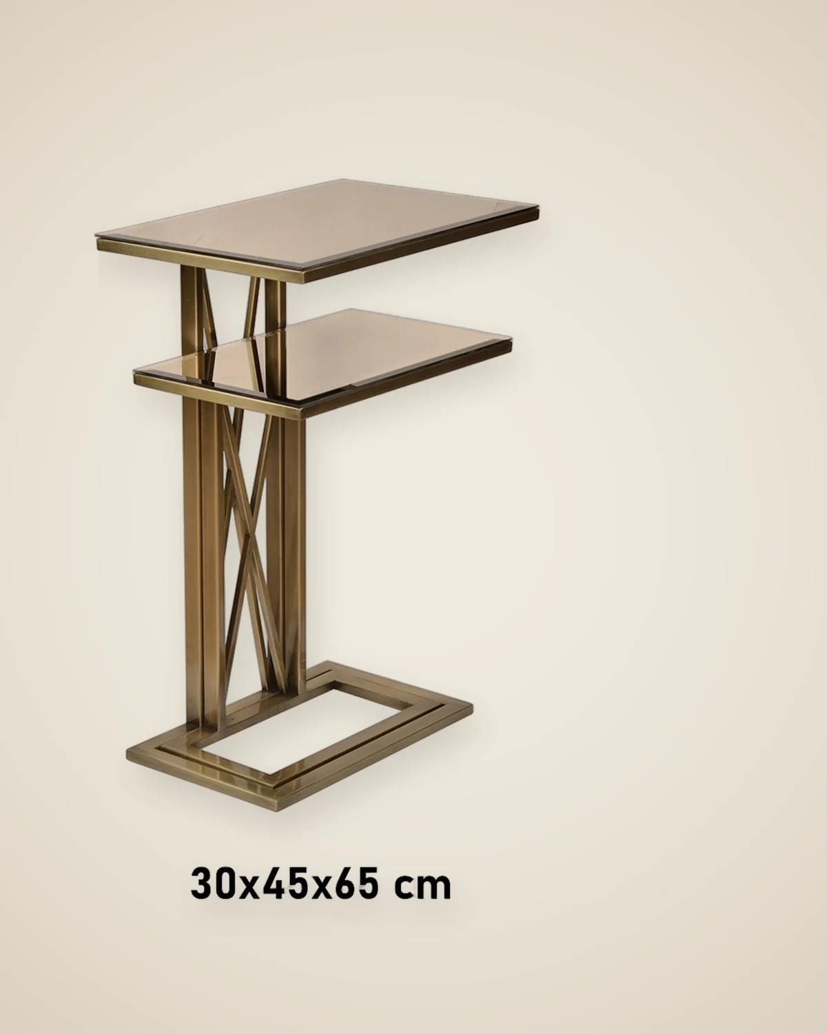Level Beistelltisch-Set aus gealtertem goldfarbenem Metall in geräucherter Farbe mit Spiegel — TUTA — 4