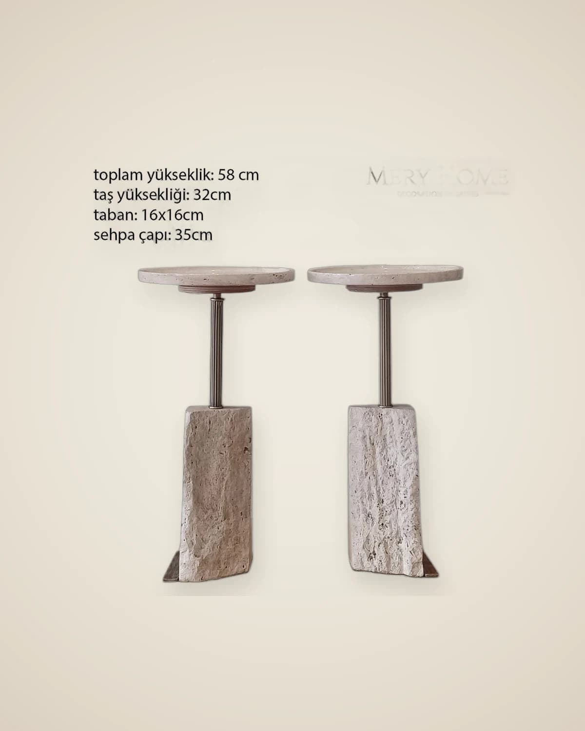 Luxuriöses und stilvolles Doppel-Beistelltisch-Set mit echtem Travertinstein — TUTA — 4