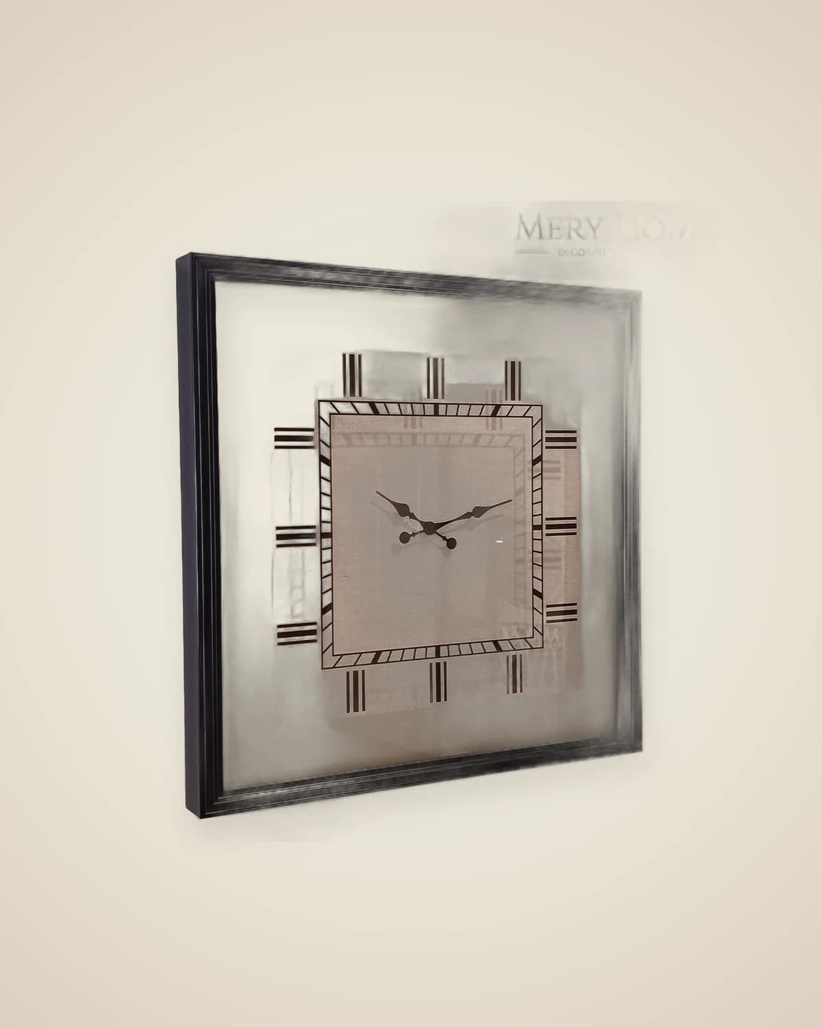 Marea Schwarz gerahmte quadratische dekorative Wanduhr und Gemälde 84 x 84 cm — TUTA — 3