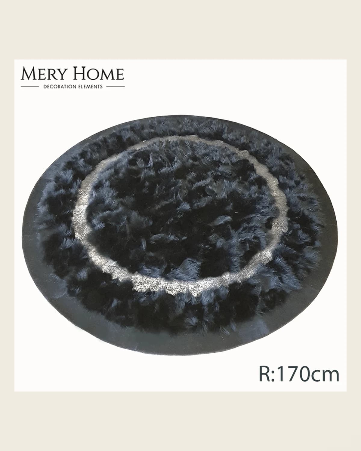 Proximus-Teppich aus schwarzem und silbernem Naturleder, R: 170 cm — TUTA — 3