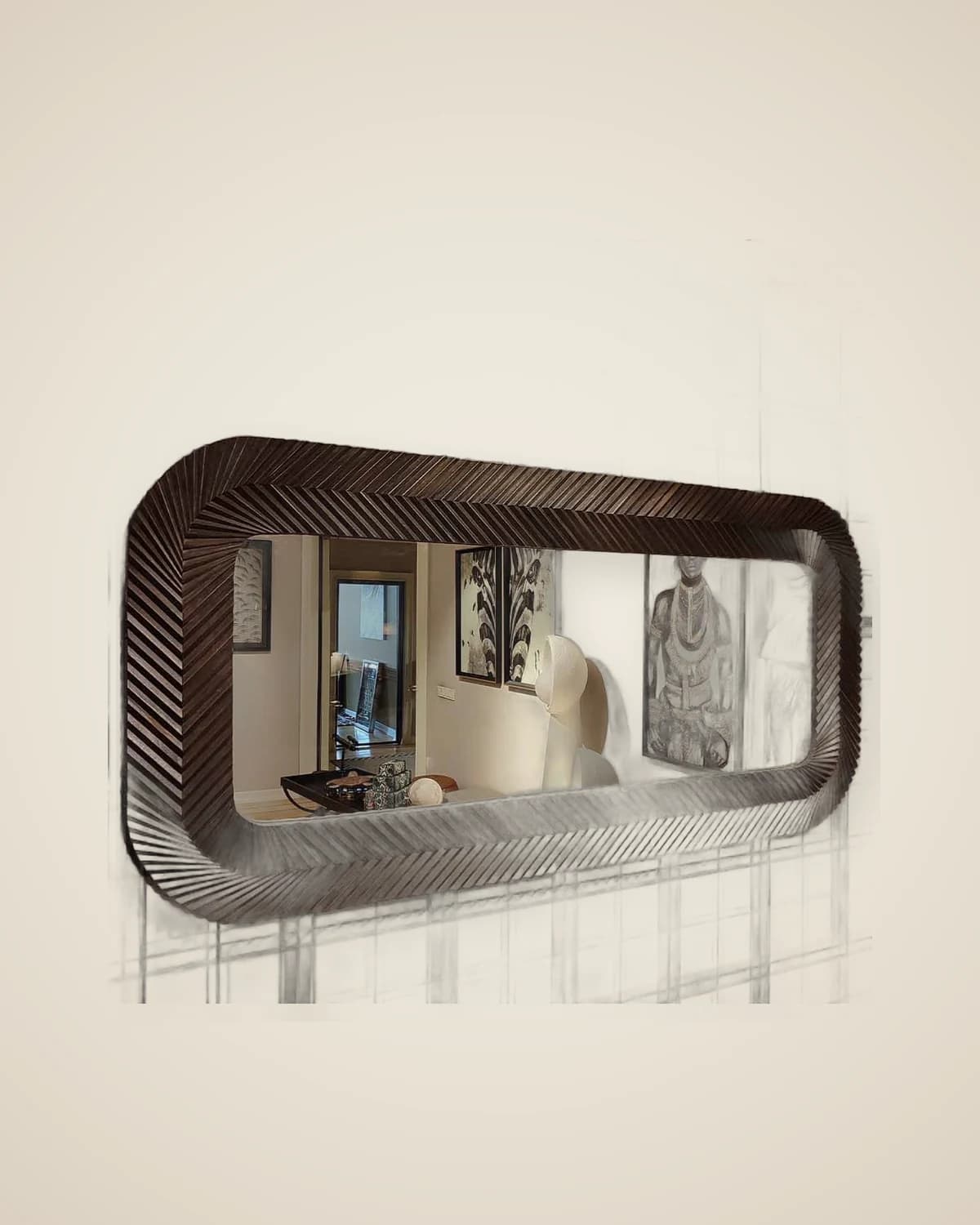 Полосатое деревянное зеркало в стиле ретро — TUTA — 3