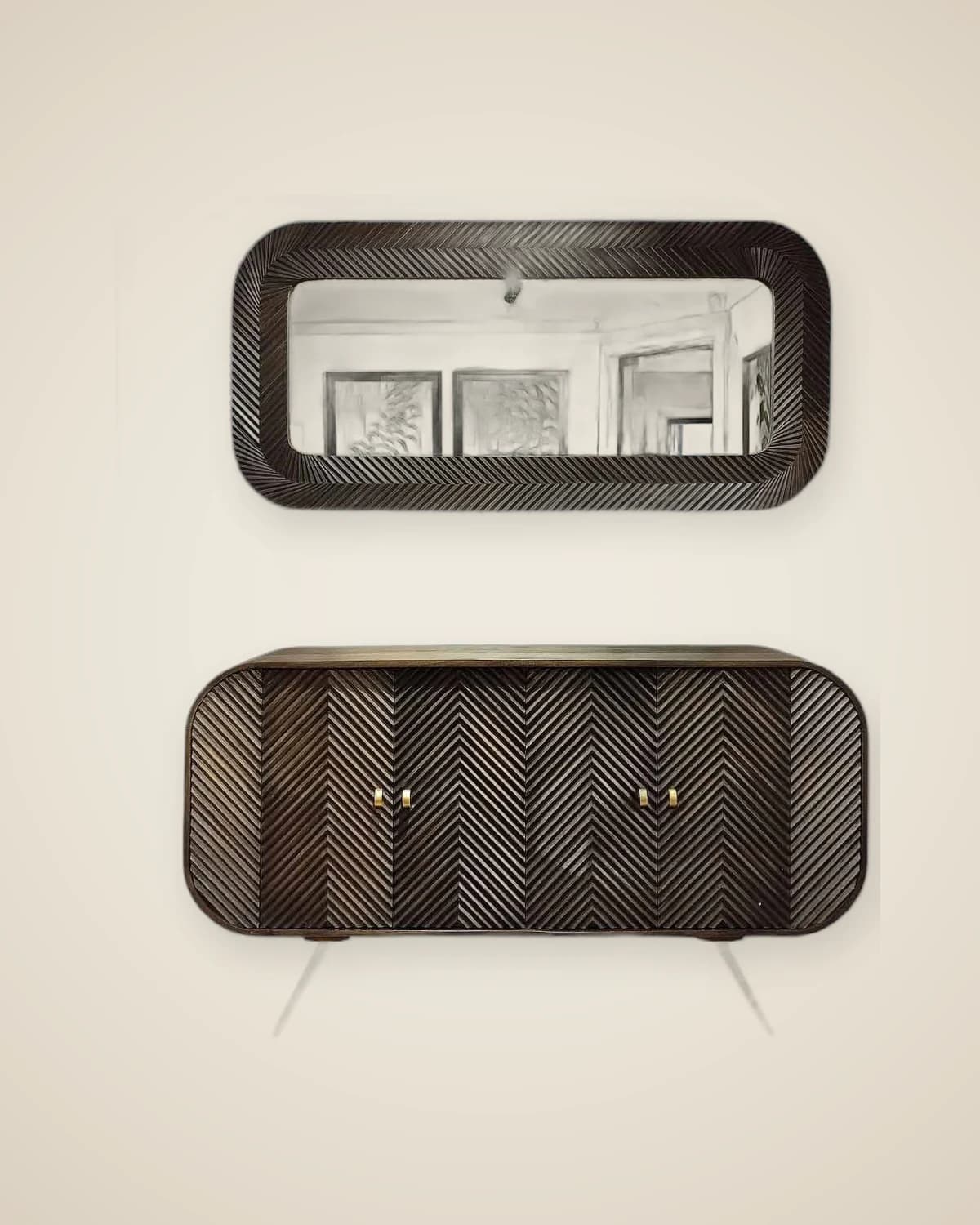 Retro Craft Striped Wooden Mirror And Console Set — TUTA — 2