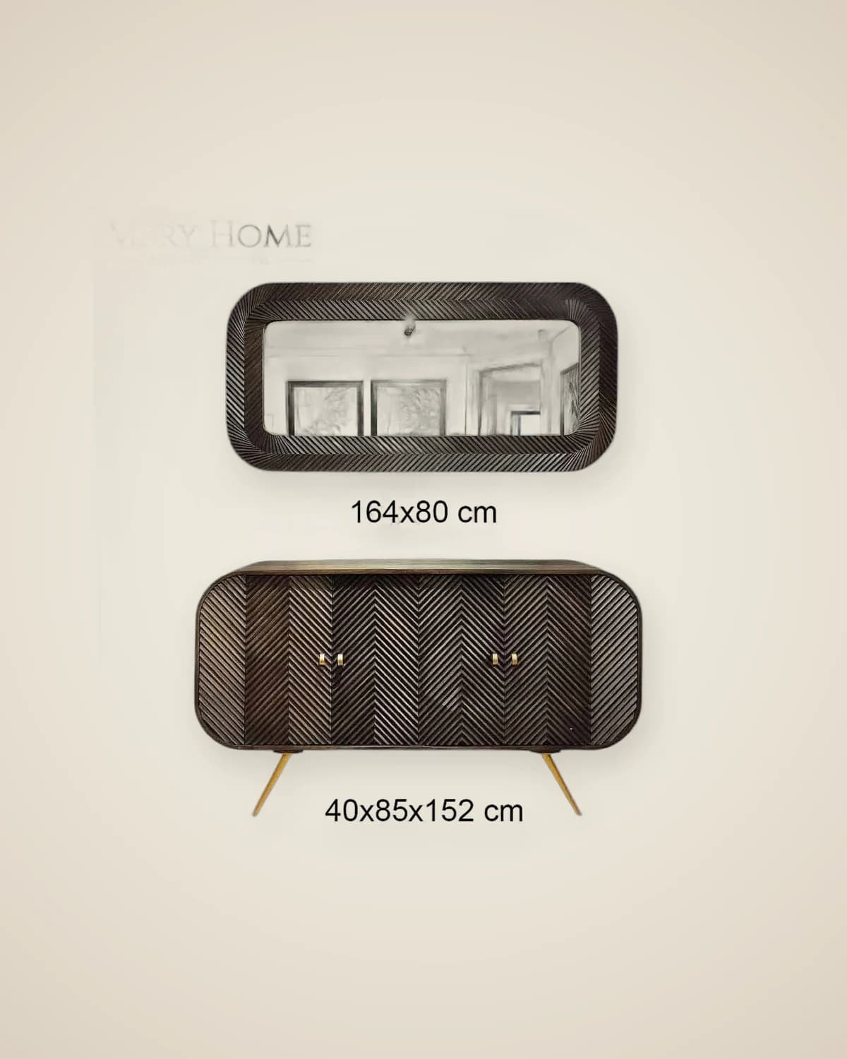 Retro Craft Striped Wooden Mirror And Console Set — TUTA — 4