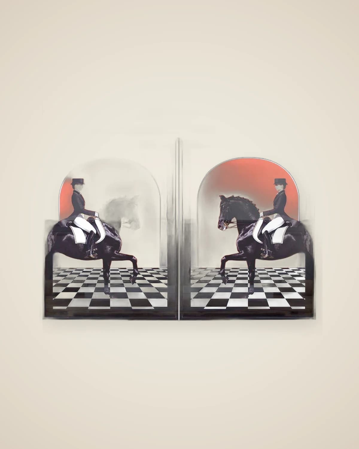 Reiter-Karo-Twin-dekoratives modernes Pferdegemälde-Set — TUTA — 2