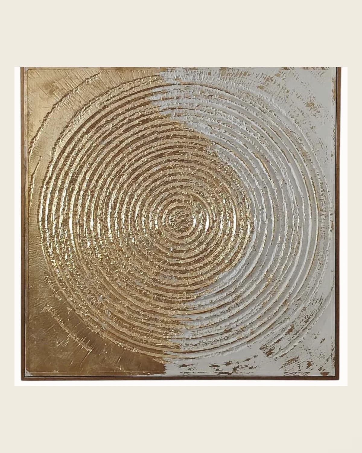 Silent Modern Gold & Cream Spirale Strukturiertes Ölgemälde 92x92 cm — TUTA — 2