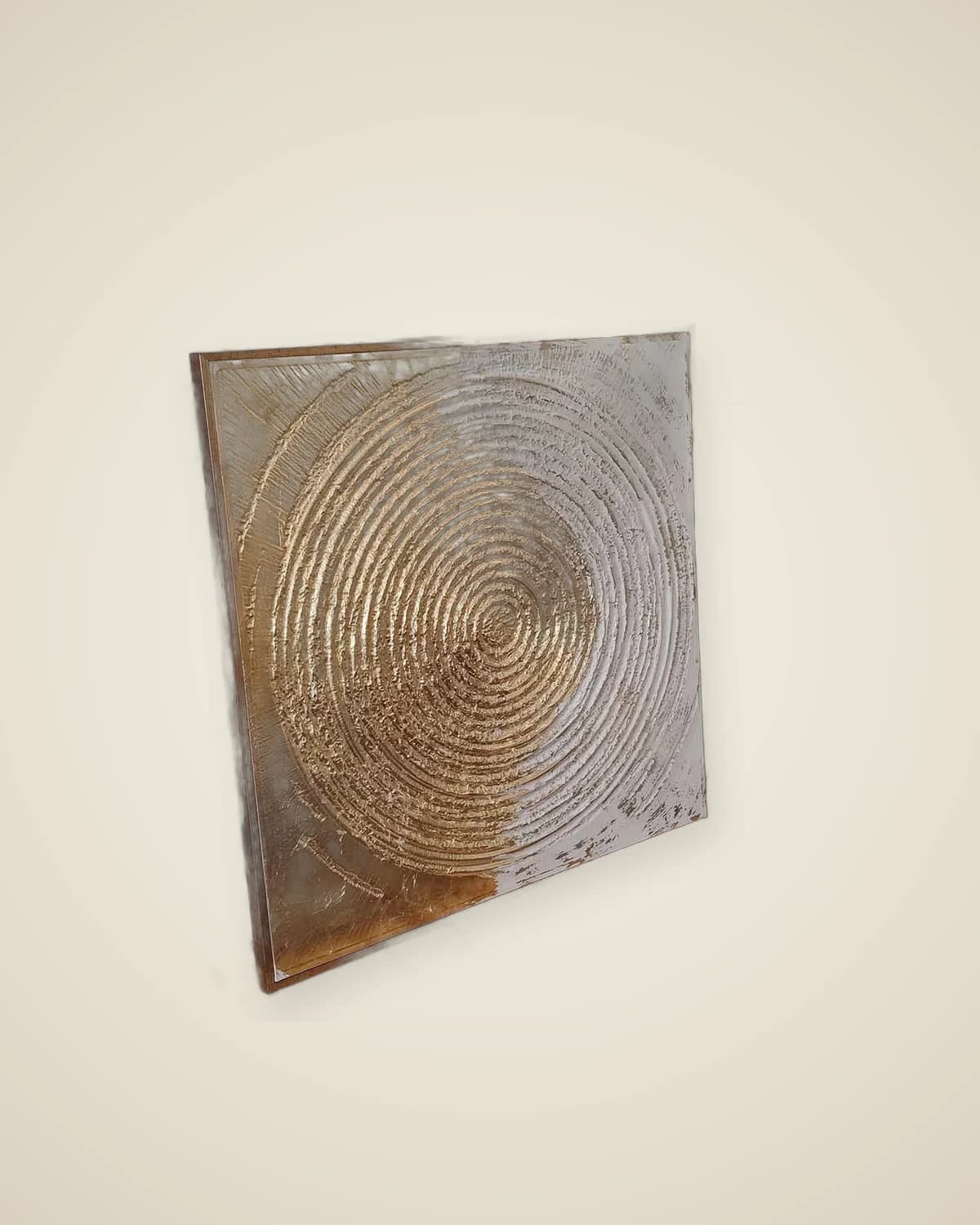 Silent Modern Gold & Cream Spirale Strukturiertes Ölgemälde 92x92 cm — TUTA — 3