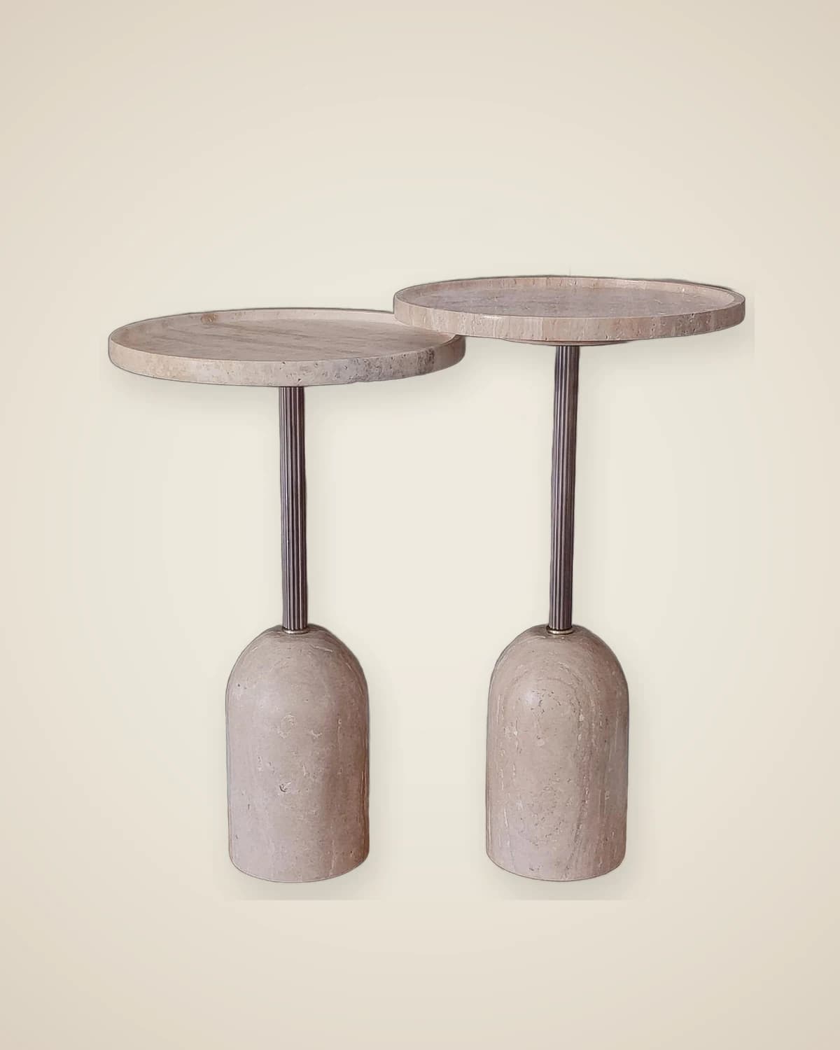 Stella Real Travertine Stone Luxuriöses und stilvolles Doppel-Beistelltisch-Set — TUTA — 3