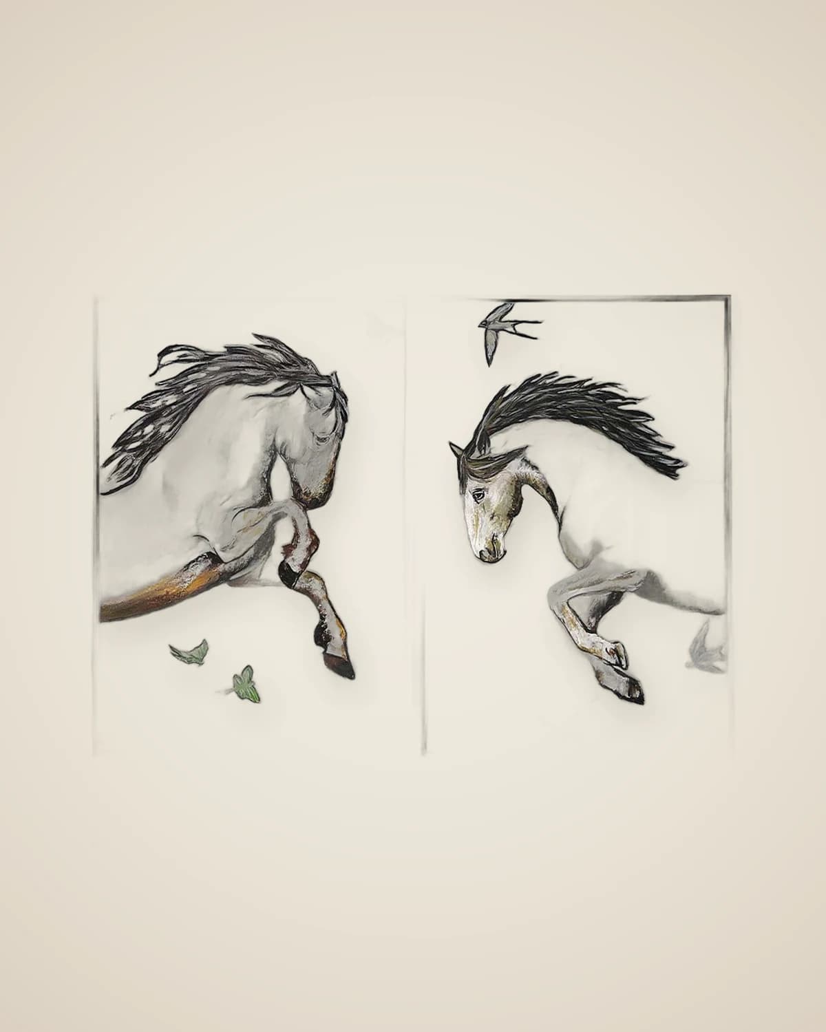 Dekoratives Ölgemälde mit Trickride-Pferde-Motiv, strukturiertes Pferde-Malset — TUTA — 2